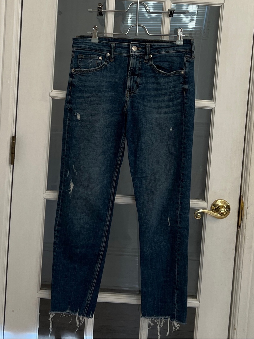 H&M &DENIM Women's Dark Wash Frayed Hem Distressed Skinny Jeans Size 6